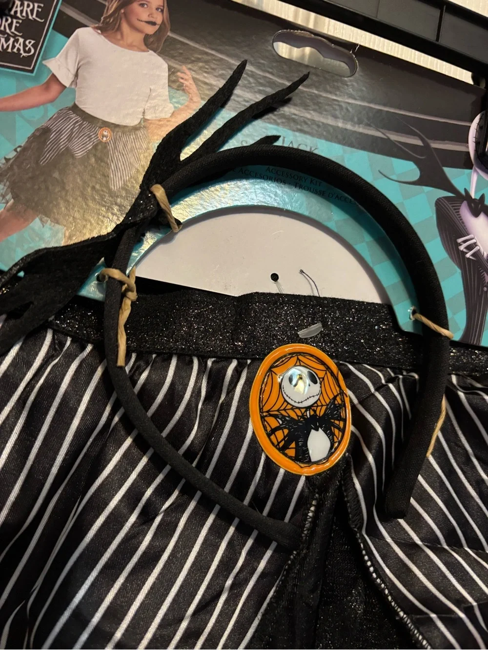 NEW Jack Skellington Black Striped Tulle  Skirt with Headband